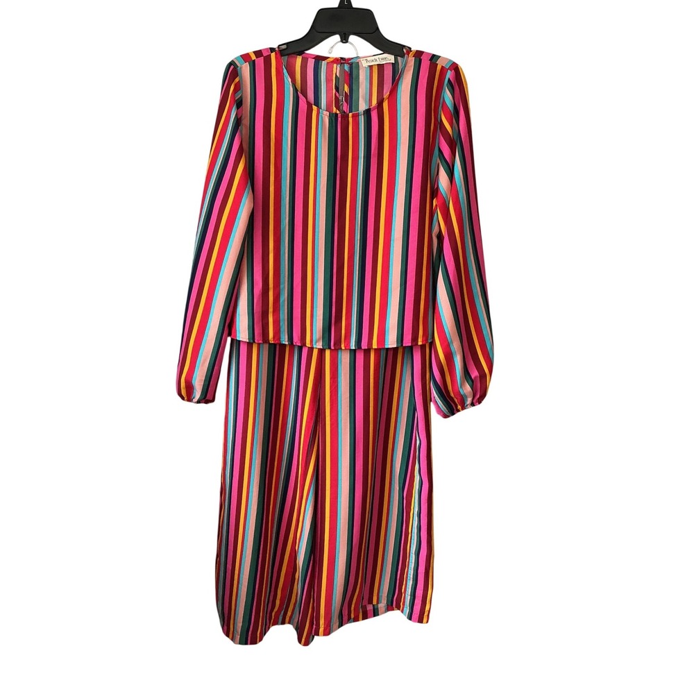 Peach Love California Multi Color Vertical Stripe Long Sleeve Pant‎ Set Large